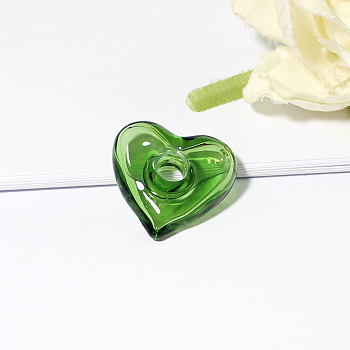 Handmade Lampwork Perfume Bottle Pendant, Square&Heart, Green, 22x25mm