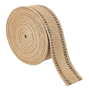 10M Flat Jute Ribbon with Dot Line Edge, Hessian Ribbon, for DIY Home Decoration and Gift Wrapping, Tan, 2 inch(50mm), about 10.94 Yards(10m)/Roll