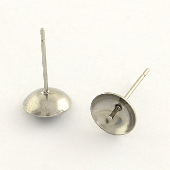 304 Stainless Steel Post Stud Earring Findings, Stainless Steel Color, 8mm, pin: 0.7mm