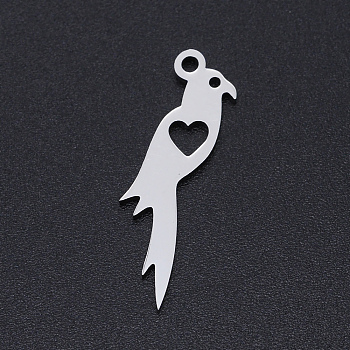 201 Stainless Steel Pendants, Bird with Heart, Stainless Steel Color, 25x7x1mm, Hole: 1.5mm