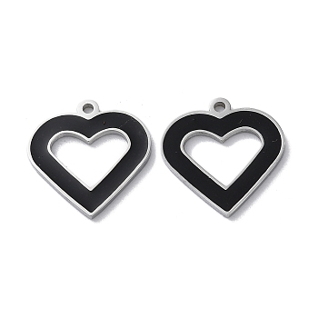 304 Stainless Steel Pendants, with Enamel, Heart Charm, Stainless Steel Color, 17x16x1.5mm, Hole: 1.4mm