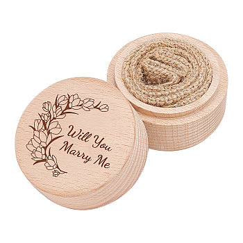 Wood Ring Box, Column with Flower and Word Will You Marry Me, BurlyWood, 2x1-5/8 inch(5.2x4cm)