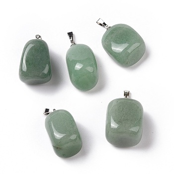 Natural Green Aventurine Pendants, with Platinum Tone Brass Findings, Nuggets, 23~30x13~22x12~20mm, Hole: 5x3mm