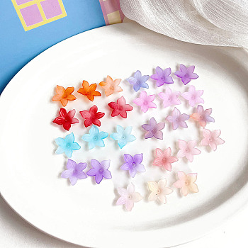 Opaque Acrylic Beads, Frosted Gradient, Flower, Mixed Color, 22x22x5mm, Hole: 1.3mm, about 1190pcs/500g