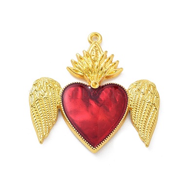 Golden FireBrick Heart Alloy+Enamel Pendants