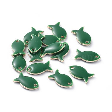 Real Gold Plated Green Fish Brass+Enamel Charms