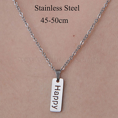 201 Stainless Steel Word Happy Pendant Necklace(NJEW-OY001-38)-3