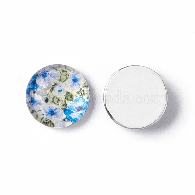 Half Round/Dome Floral Printed Glass Flatback Cabochons(X-GGLA-A002-10mm-UU)-2