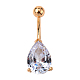 Real 18K Gold Plated Teardrop Brass Cubic Zirconia Navel Ring Navel Ring Belly Rings(AJEW-EE0001-13B)-1