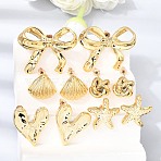 Ocean Alloy Stud Earrings Set for Women, Golden, 17~30x18.5~38mm(AL-CBA9074-02G)