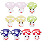 10Pcs 5 Colors Handmade Lampwork Beads, Smiling Face Mushroom Beads, Mixed Color, 13x13mm, Hole: 3mm, 2pcs/color(GLAA-OC0001-20)