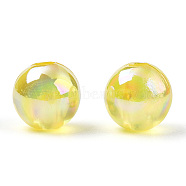 Transparent Acrylic Beads, AB Colors Plated, Round, Champagne Yellow, 8mm, Hole: 2mm(MACR-YW0002-90A-05)