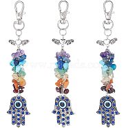 3Pcs Natural & Synthetic Gemstone Chips Cluster Pendant Decoration, Hamsa Hand with Evil Eye & Butterfly, Platinum, 135mm, 3pcs/box(HJEW-CA0001-35)