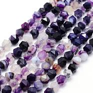 Natural Striped Agate/Banded Agate Beads Strands, Star Cut Round Beads, Dyed & Heated, Faceted, Purple, 8~8.5mm, Hole: 1mm, about 48~50pcs/strand, 14.9~15.1 inch(38~38.5cm)(G-F523-03B-8mm)