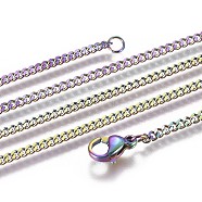 Vacuum Plating 304 Stainless Steel Curb Chain Necklaces, with Lobster Claw Clasp, Rainbow Color, 21.65 inch(55cm)(NJEW-L162-01A-M)