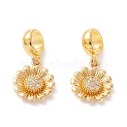 Brass Cubic Zirconia European Dangle Charms, Largr Hole Pendants, Long-Lasting Plated, Real 18K Gold Plated, Flower, Clear, 22.5~23mm, Hole: 5mm, Pendant: 13.5~14x11.5x3mm(KK-B037-04G-01)
