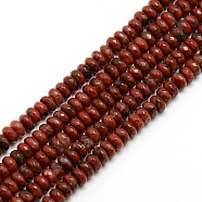 Faceted Natural Red Jasper Rondelle Bead Strands, 4x2mm, Hole: 1mm, about 185~195pcs/strand, 14.9~15.6 inch(G-M065-4mm-10)