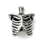 304 Stainless Steel Pendants, Human Rib Cage Charms, Antique Silver, 26x20.5x11.5mm, Hole: 5x3mm(STAS-C099-06AS)