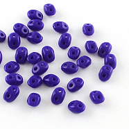 2-Hole Seed Beads, Czech Glass Beads, Medium Blue, 5x3.5x3mm, Hole: 0.5mm, about 260pcs/20g(X-GLAA-R159-33050)