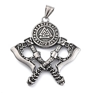 Viking 304 Stainless Steel Big Pendants, Double Axe with Valknut Charm, Antique Silver, 54.5x51.5x4mm, Hole: 8x4.5mm(STAS-P367-02AS)