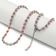 PVD Vacuum Plating 304 Stainless Steel Oval Link Chain Necklaces, Rainbow Color, 16.38 inch(41.6cm)(NJEW-P315-04MC)