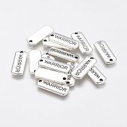Tibetan Style Alloy Rectangle Pendants, with Word Warrior, Cadmium Free & Lead Free, Antique Silver, 8x21x2mm, Hole: 2mm(X-TIBEP-Q043-050-RS)