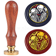 Halloween Wax Seal Stamp Set, Sealing Wax Stamp Solid Brass Head,  Wood Handle Retro Brass Stamp Kit Removable, for Envelopes Invitations, Gift Card, Skeleton, 83x22mm, Stamps: 25x14.5mm(AJEW-WH0208-1324)