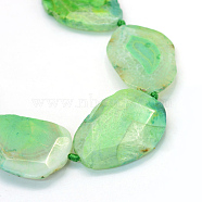 Faceted Nuggets Dyed Natural Dragon Veins Agate Beads Strands, Agate Slices, Pale Green, 40~55x29~40x7~10mm, Hole: 3mm, about 8~9pcs/strand, 15.7 inch(G-L456-13B)