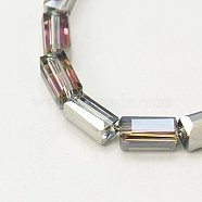 Electroplate Glass Beads, Half Silver Plated, Faceted, Cuboid, WhiteSmoke, 8x4x4mm, Hole: 1mm(EGLA-J023-8x4mm-03)