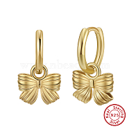 925 Sterling Silver Bowknot Hoop Earrings, Real 14K Gold Plated, 20.5x11mm(STER-P065-12G)