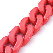 Handmade Opaque Acrylic Curb Chains, Twisted Chain, Oval, for Jewelry Making, Red, Link: 30x21x6mm, 39.37 inch(1m)/strand(X-AJEW-JB00564-06)