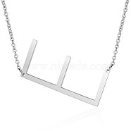 201 Stainless Steel Initial Pendants Necklaces, with Cable Chains, Letter, Letter.E, 17.3~18.3 inch(44~46.5cm)x1.5mm, LetterE: 37.5x17.5x1mm(NJEW-S069-JN003D-E)