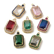 Brass with K9 Glass & Rhinestone Pendants, Light Gold, Rectangle Charms, Mixed Color, 22.5x13x8mm, Hole: 1.4mm(KK-C024-47KCG)