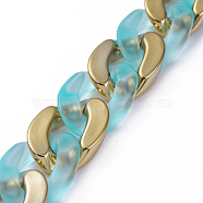 Handmade Golden Plated CCB Plastic & Transparent Acrylic Cuban Link Chains, Twisted Chains, for Jewelry Making, Light Sky Blue, Link: 29~30x21x6mm, 39.37 inch(1m)/strand(AJEW-JB00681-03)
