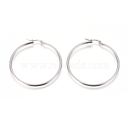 201 Stainless Steel Big Hoop Earrings, with 304 Stainless Steel Pin, Hypoallergenic Earrings, Ring Shape, Stainless Steel Color, 48mm, Pin: 0.7x1mm(EJEW-F237-02C-P)