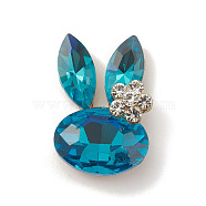 Alloy Cabochons, with Glass Rhinestone, Ligh Gold, Rabbit, Blue, 27x19x10mm(GLAA-B010-01KCG-01)