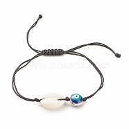 Acrylic Shell & Enamel Evil Eye Braided Bead Bracelet, Adjustable Bracelet for Women, Black, Inner Diameter: 1/2~3-1/2 inch(1.4~8.8cm)(BJEW-JB08130-02)