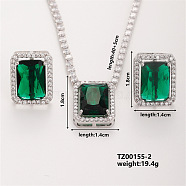 Women's Glass Rectangle Necklace & Earrings Set for Fashionable Look, Green(LO8107-2)