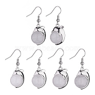 Natural Quartz Crystal Dolphin Dangle Earrings with Crystal Rhinestone, Platinum Brass Jewelry for Women, 38mm, Pin: 0.6mm(EJEW-A092-20P-01)