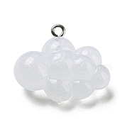 Transparent Resin Pendants, Glitter Cloud Charms with Platinum Plated Iron Loops, White, 21.5x26.5x12.5mm, Hole: 2mm(FIND-Z011-01A)