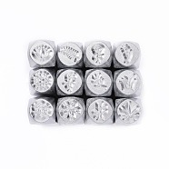 Iron Metal Stamps, for Imprinting Metal, Plastic, Wood, Leather, Mixed Plants Pattern, Platinum, 65.5x10mm, Pattern: 6mm, 12pcs/box(AJEW-L060-03G)