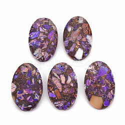 Assembled Natural Bronzite and Synthetic Imperial Jasper Pendants, Oval, Dyed, Blue Violet, 49~50x29~30x5~6mm, Hole: 1.5mm(G-N330-027)