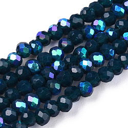 Electroplate Opaque Solid Color Glass Beads Strands, Half Rainbow Plated, Faceted, Rondelle, Prussian Blue, 3x2mm, Hole: 0.8mm, about 165~169pcs/strand, 15~16 inch(38~40cm)(EGLA-A034-P2mm-L07)