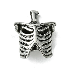 304 Stainless Steel Pendants, Human Rib Cage Charms, Antique Silver, 20.5x20.5x11.5mm, Hole: 5x3mm(STAS-C099-06AS)