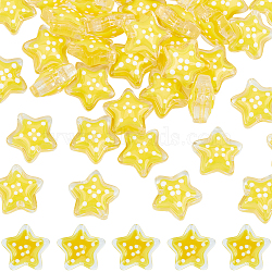 50Pcs Glass Beads, with Polka Dot Pattern, Star, Yellow, 12x12.5x6mm, Hole: 0.9mm(LAMP-SC0001-39)