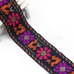 Flat Ethnic Style Embroidery Polyester Ribbons, Jacquard Ribbon, Garment Accessories, Cerise, 2 inch(50mm), about 7.66 Yards(7m)/pc(PW-WG39693-07)