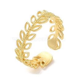 Rack Plating Leaf Brass Open Cuff Ring for Women, Long-Lasting Plated, Lead Free & Cadmium Free, Golden, 6mm(RJEW-S413-05G)