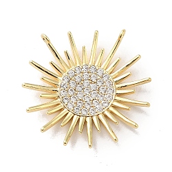 Brass Micro Pave Cubic Zirconia Pendants, Sun, Real 18K Gold Plated, 22x23x3mm, Hole: 0.9mm(KK-H455-41G)