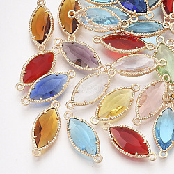 Glass Links, with Light Gold Plated Eco-Friendly Alloy Findings, Faceted, Horse Eye, Mixed Color, 21x9x4mm, Hole: 1.2mm(GLAA-S188-B-KC)