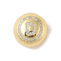 Rack Plating Brass & Cubic Zirconia Pendants, Cadmium Free & Lead Free, Long-Lasting Plated, Flat Round with Letter, Letter D, 13x7mm, Hole: 4x3mm(KK-Z047-07G-D-RS)